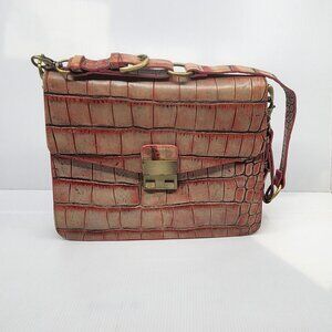 Preston & York Croc Embossed Leather Crossbody Bag Coral Pink Organizer Purse